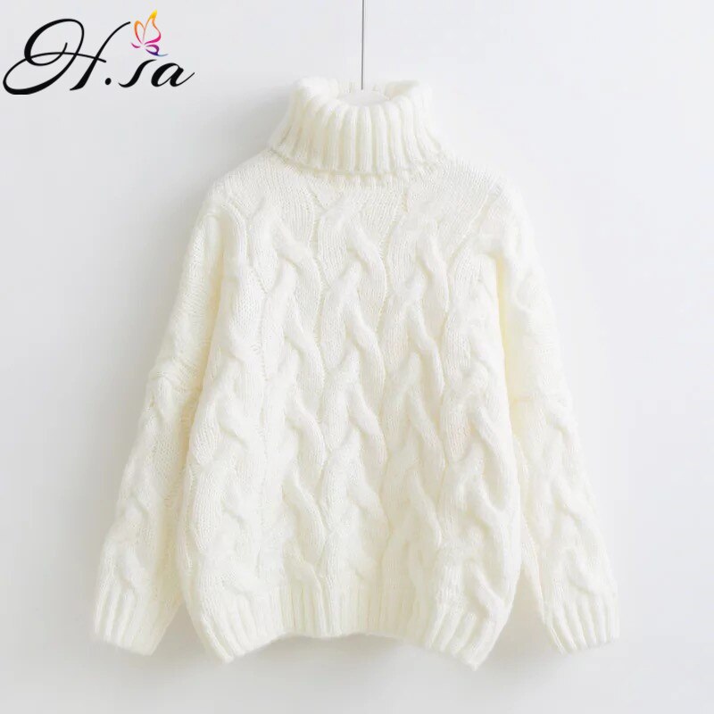 H.sa kvinder rullekrave trøjer efterår vinter pull trøjer europæiske afslappet twist varme trøjer oversized sweater trøje til kvinder: Hf7202 beige