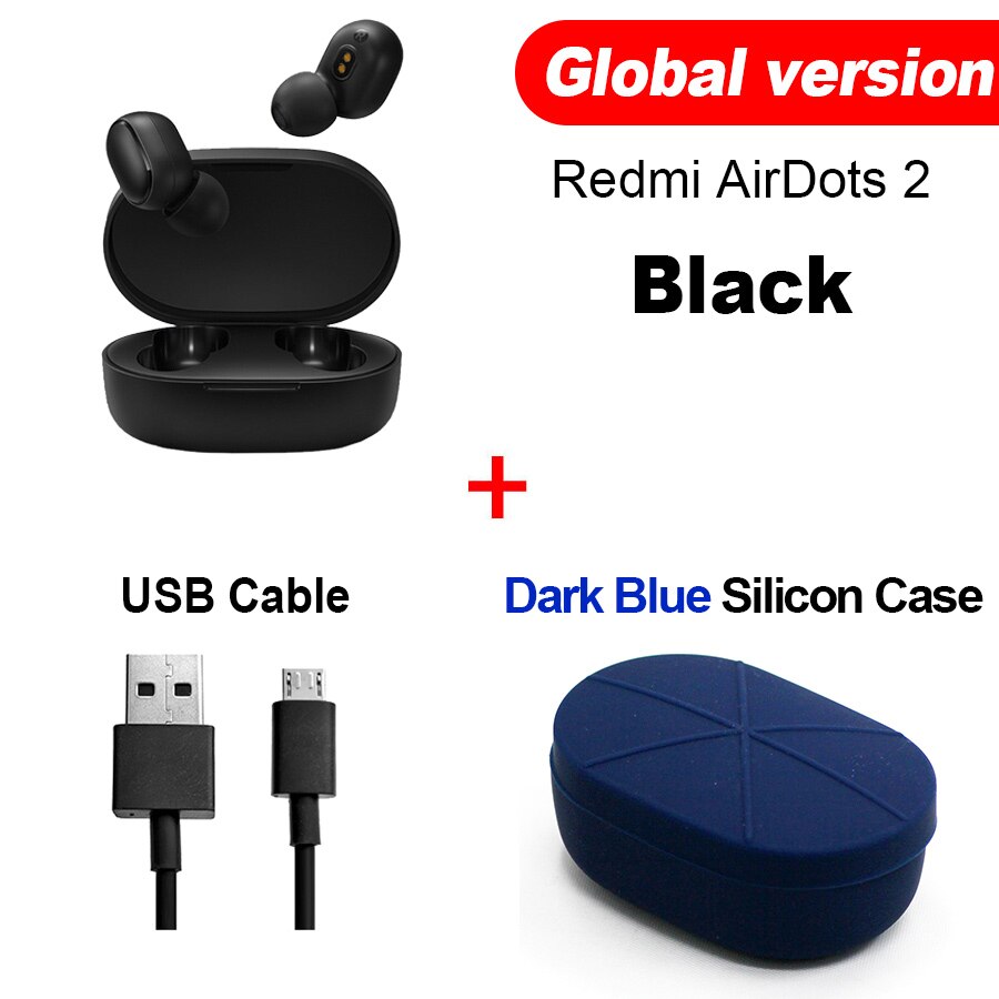 Xiaomi Redmi Airdots 2 TWS Bluetooth Wireless Earphone Stereo bass Earbuds Voice Control BT 5.0 Noise Reduction Tap AI Control: CN N Dark Blue Case