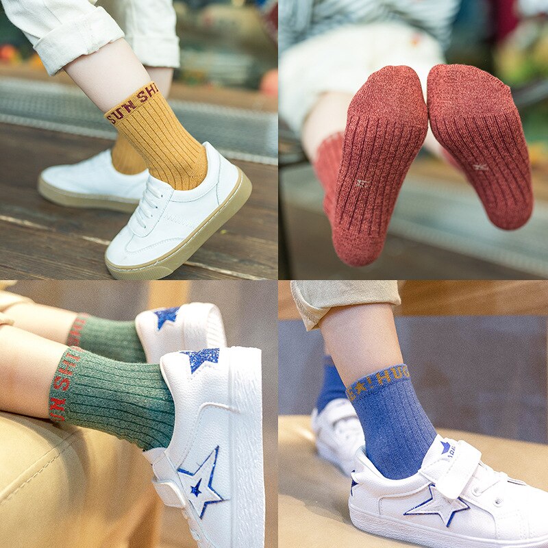 Chaussettes pour enfants, 5, paires/pack, pour garçons et filles, en coton, à la , couleur unie, rayures verticales, Tube, accessoires vêtements