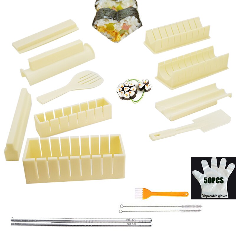 11 pçs diy cozinhar ferramentas sushi kit cozinha casa saudável sushi rolo fabricante kit de ferramentas com 50 peças algas marinhas: W Sushi Chopsticks
