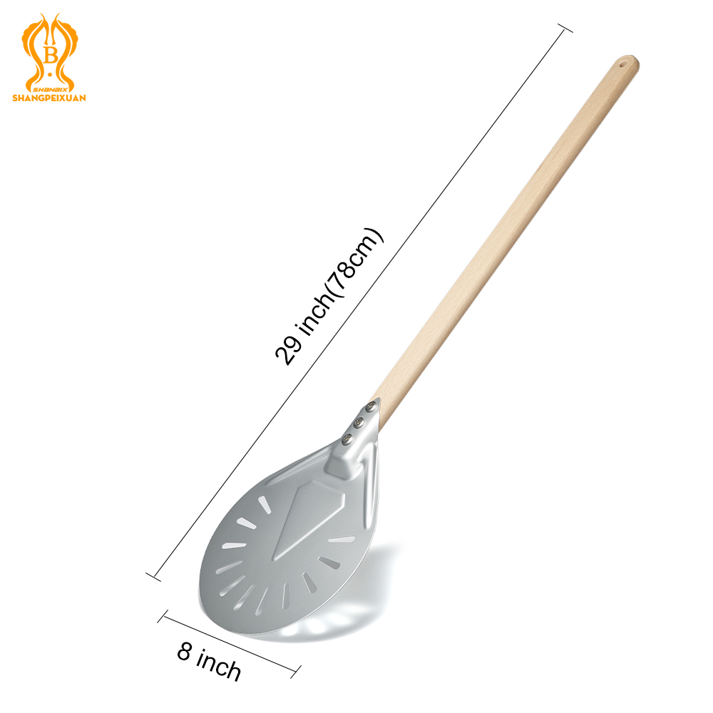 Pala para Pizza perforada, herramienta redonda corta con mango de madera antideslizante, pala para Pizza pequeña, 6, 8, 9 pulgadas: Caqui oscuro