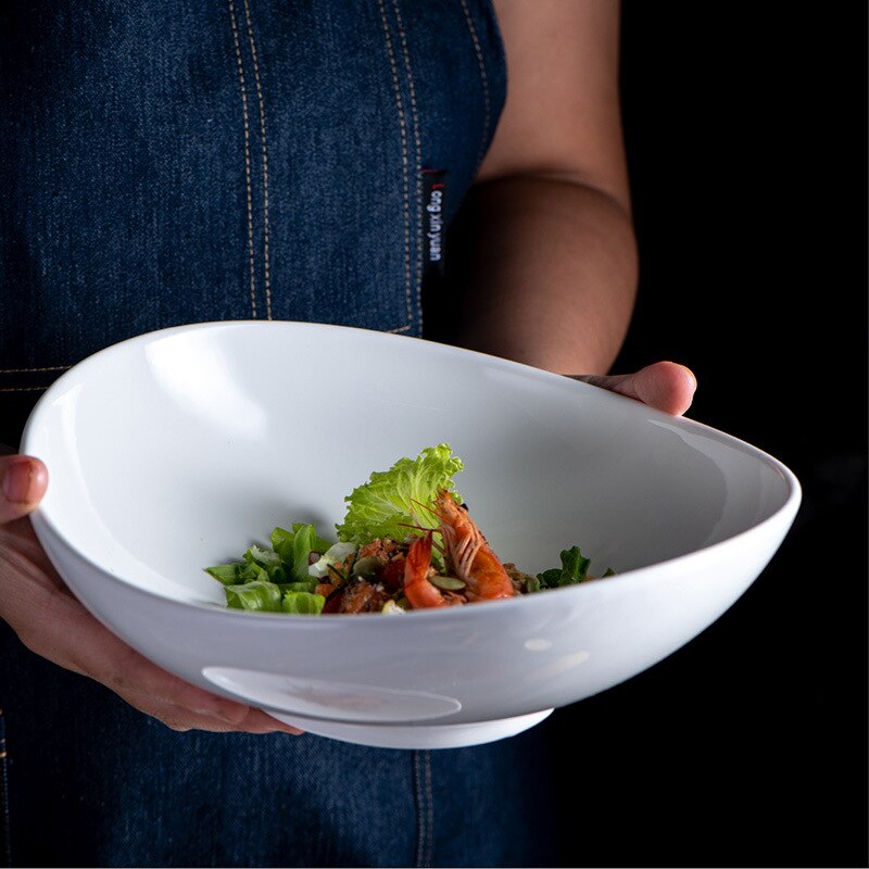 White Irregular Salad Bowl Ceramic Picnic Plates Dinner Plate Fruit Kitchen Decor Restaurant Dish Tray Platos De Cena