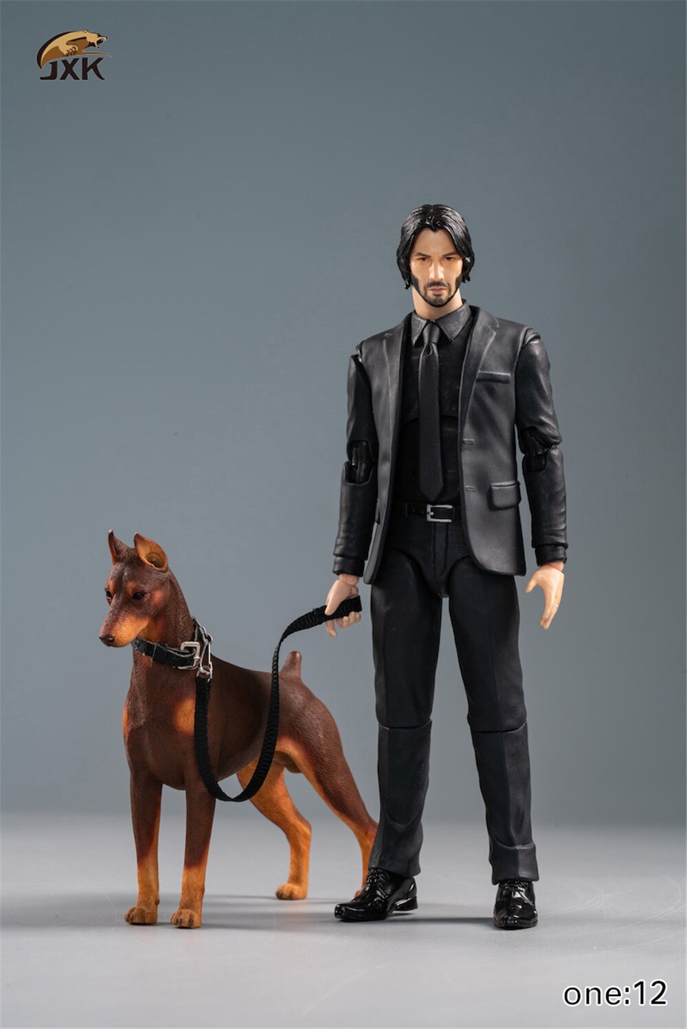 JXK 1:12 Scale Dobermann Figure Dog Pet Healing Figure Canidae Animal Collector Toy Resin Desktop Decoration