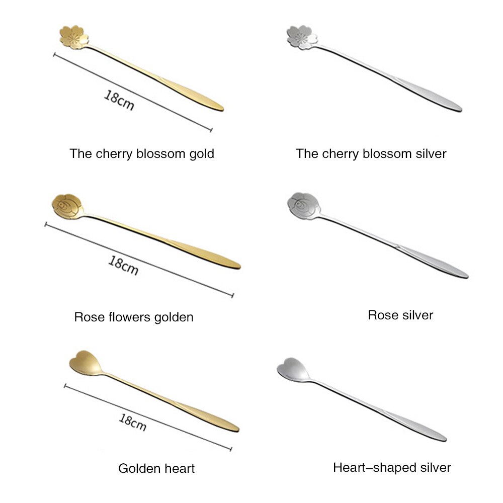 Tea Coffee Mixing Spoon Gold Spoon Long Handle Dessert Stainless Steel Vintage Teaspoons Drink Tableware Flowers 1PCS