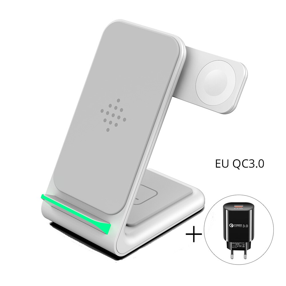 Betty 3 In 1 Draadloze Laders Voor Iphones Opvouwbare Charging Stand Airpods Iwatch Iphone 12/12 Pro Max Draadloze Oplader Station: White Charging QC EU