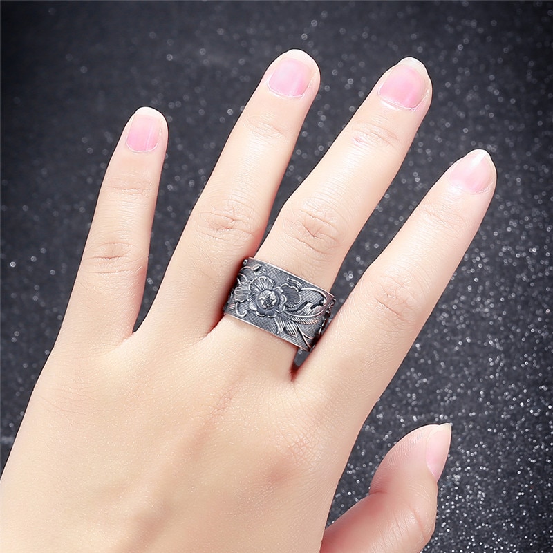 V.ya retro pioenroos bloem 990 sterling zilveren ringen voor vrouwen verstelbare thaise zilveren ring vintage sieraden