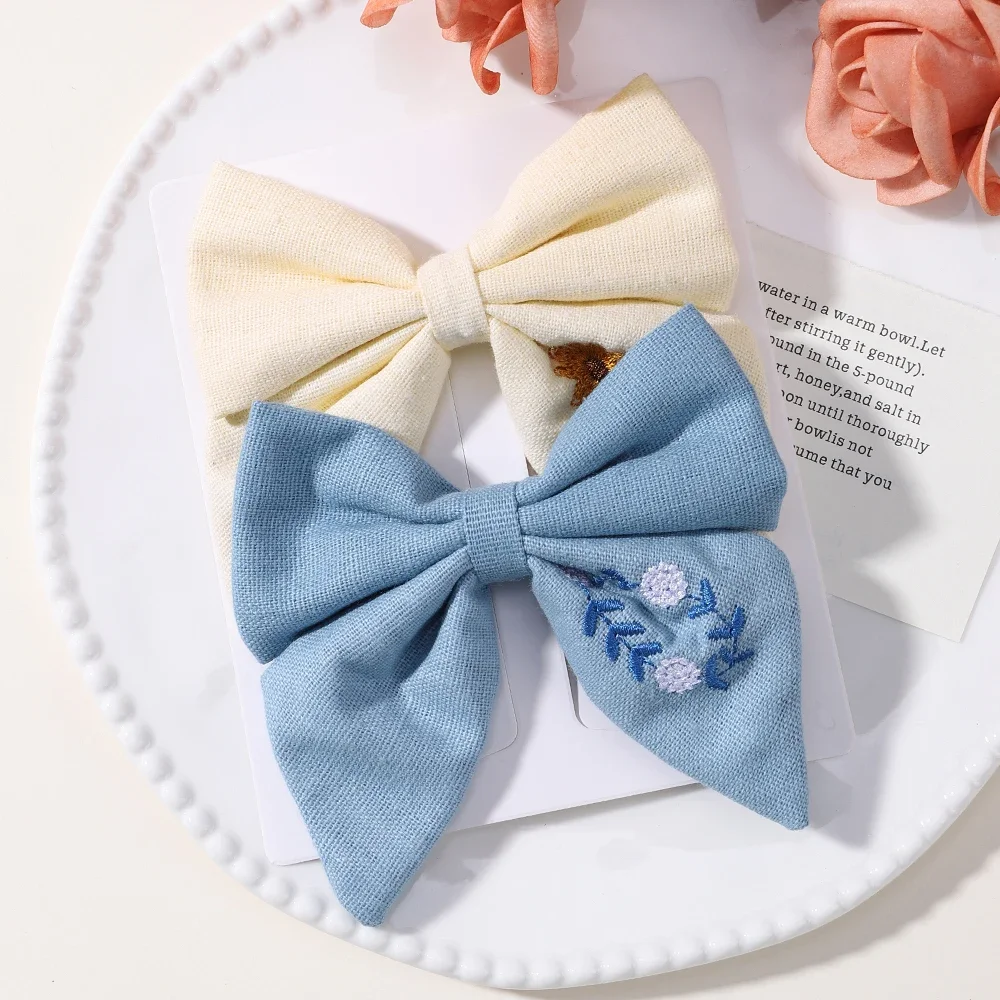 2 unids/set de pinzas para el cabello con lazos bordados, horquillas sólidas para niñas, pasadores de cinta hechos a mano, pasador de pelo de mariposa para niños, sombreros coreanos: Lavanda