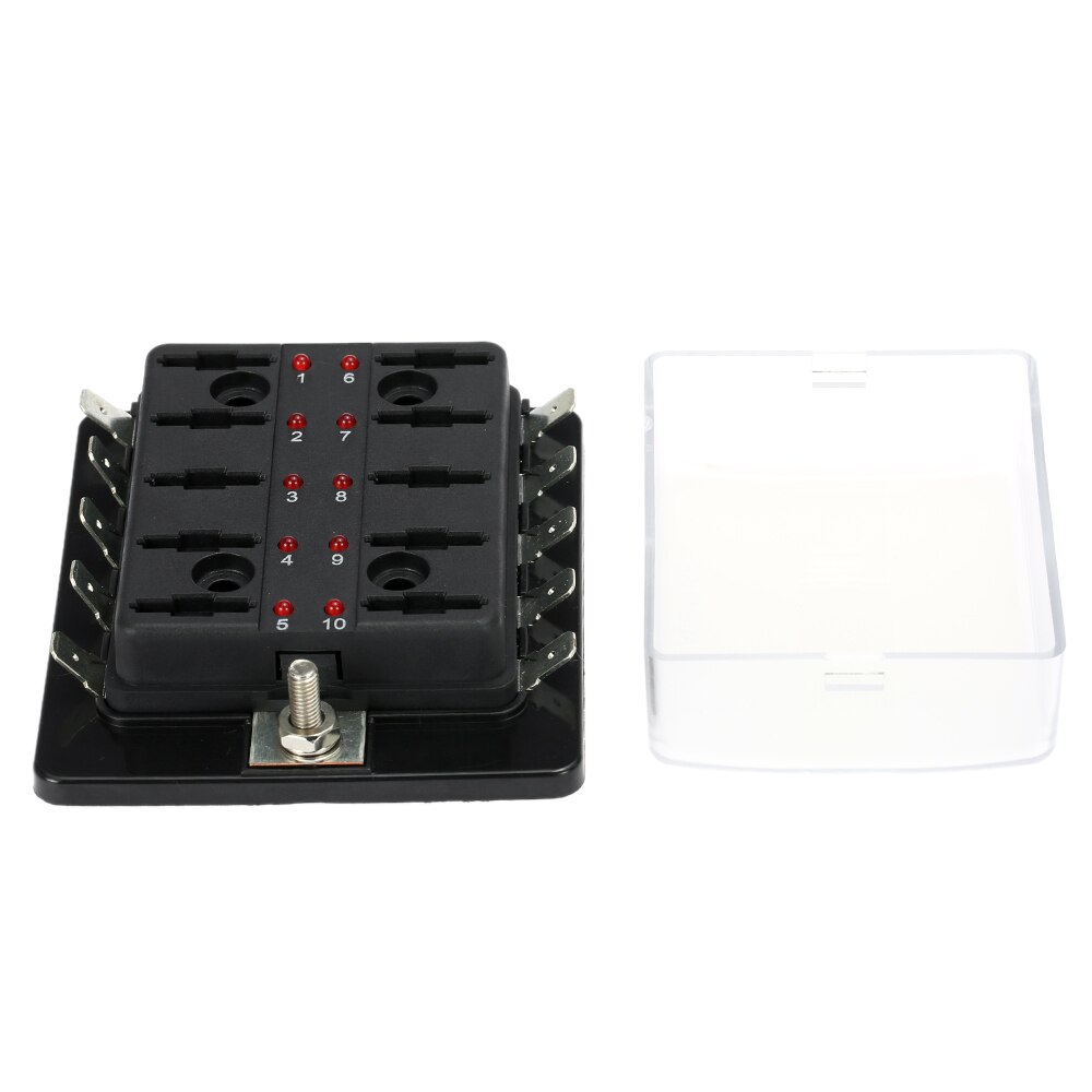 10 Way Blade Fuse Box Holder with LED Warning Light Kit for Car Boat Marine Trike 12V 24V