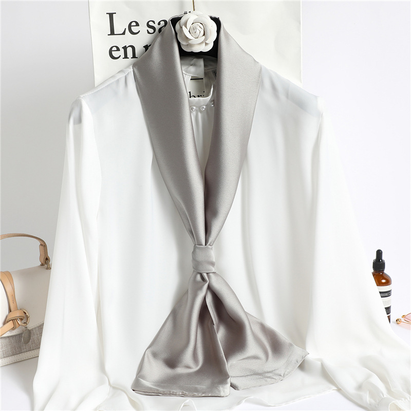 Pañuelo de Color liso para mujer, pañuelos para el pelo largo, pañuelo de satén de seda para el cuello, 14x145CM, diademas de , bolso liso, bufanda 2023: Verde