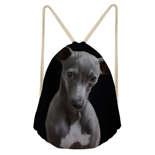 Whereisart 3d dyr hund mørkegrå italiensk greyhound print skolepiger snøre taske små dametasker til softback rygsæk: Y0821 z 3
