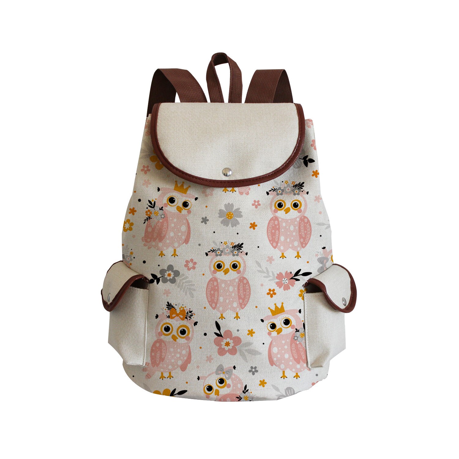 Cartoon Owl Print Linen Backpack Animal Large Capacity Portable Drawstring Backpack Chinese Storage Travel Women Casual Book Bag: sj0516 Owl Bag
