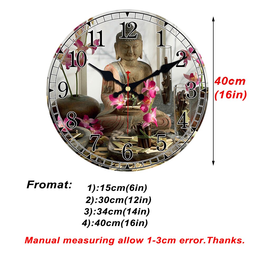 WONZOM-montre murale silencieuse orchidée | Statue de bouddha pour décoration de maison, horloge murale Large, son pas de tic, décoration créative