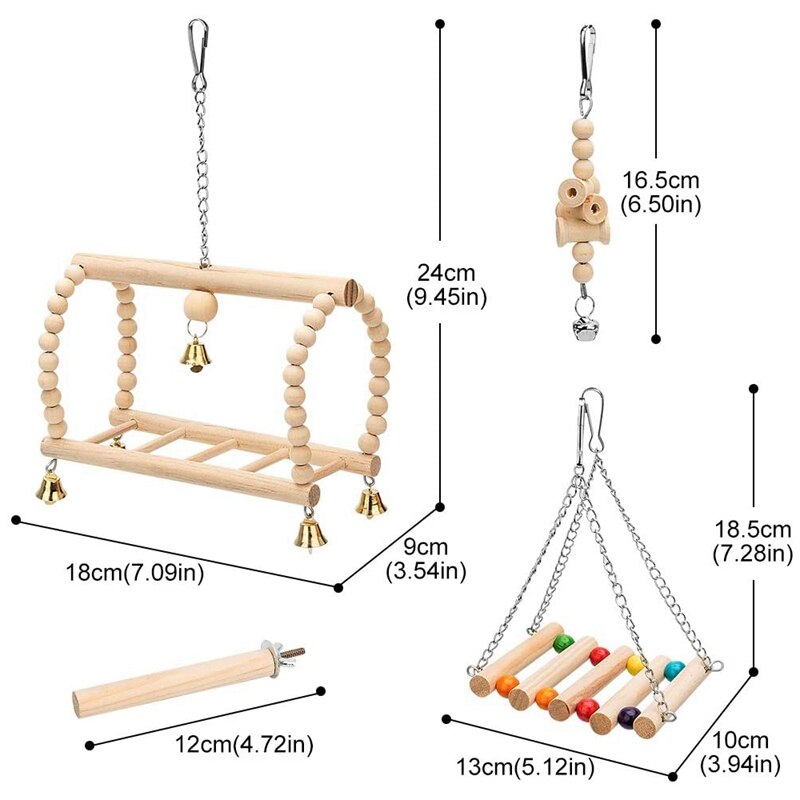 8 Packs Vogel Papegaai Swing Opknoping Speelgoed, Natuurlijke Hout Bel Vogelkooi Speelgoed Voor Papegaaien, Parkieten, valkparkieten, Budgie