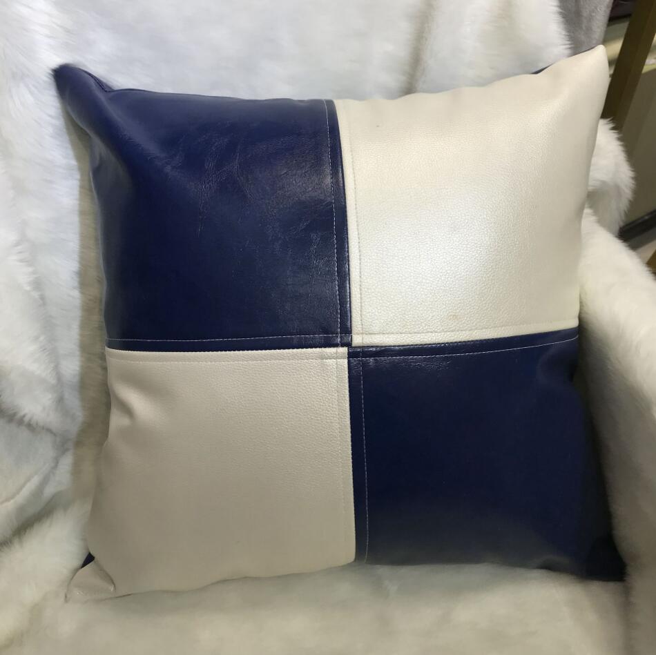1pcs Sofa Bench Seat Pillow Leather Stitching Insert Filling Cushions 45x45cm: blue / Cover