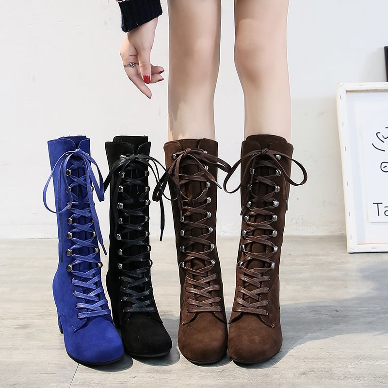 Frauen Stiefel 2022 Neue Hohe Stiefel Runde Kappe Spitze-hoch Schuhe Dicke Sohle hoch Hacke Lange Frauen der Stiefel Schuhe