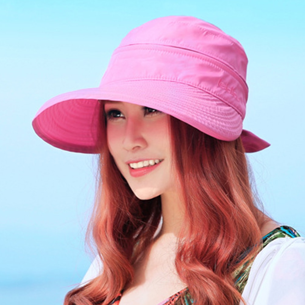Solhat damer rejsevisir solid strand koreansk stil praktisk bowknot foldbar kasket vandring sommer udendørs: Rosenrød
