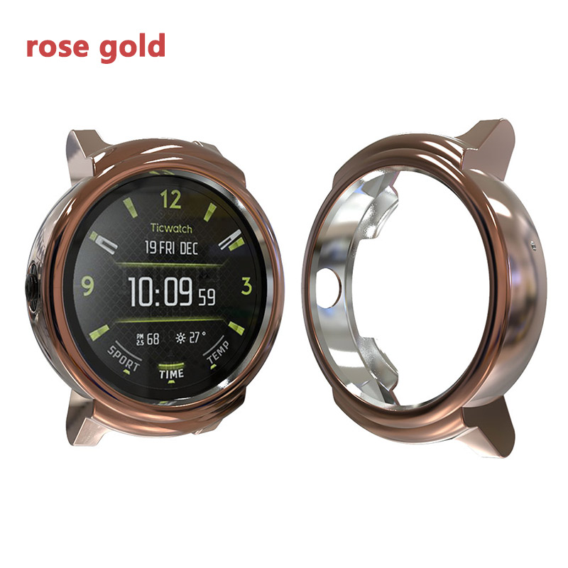 Tpu-beskyttelse silikone cover til ticwatch e smart ur bærbart anti-ridse tilbehør ultra-tyndt blødt: Rose guld