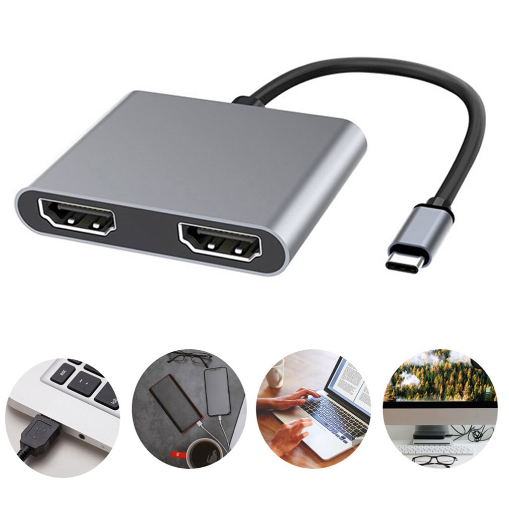 Type C To Dual HDMI-compatible 2-in-1 Docking Station Dual USB High-speed USB 3.0 Fast Output Docking Station