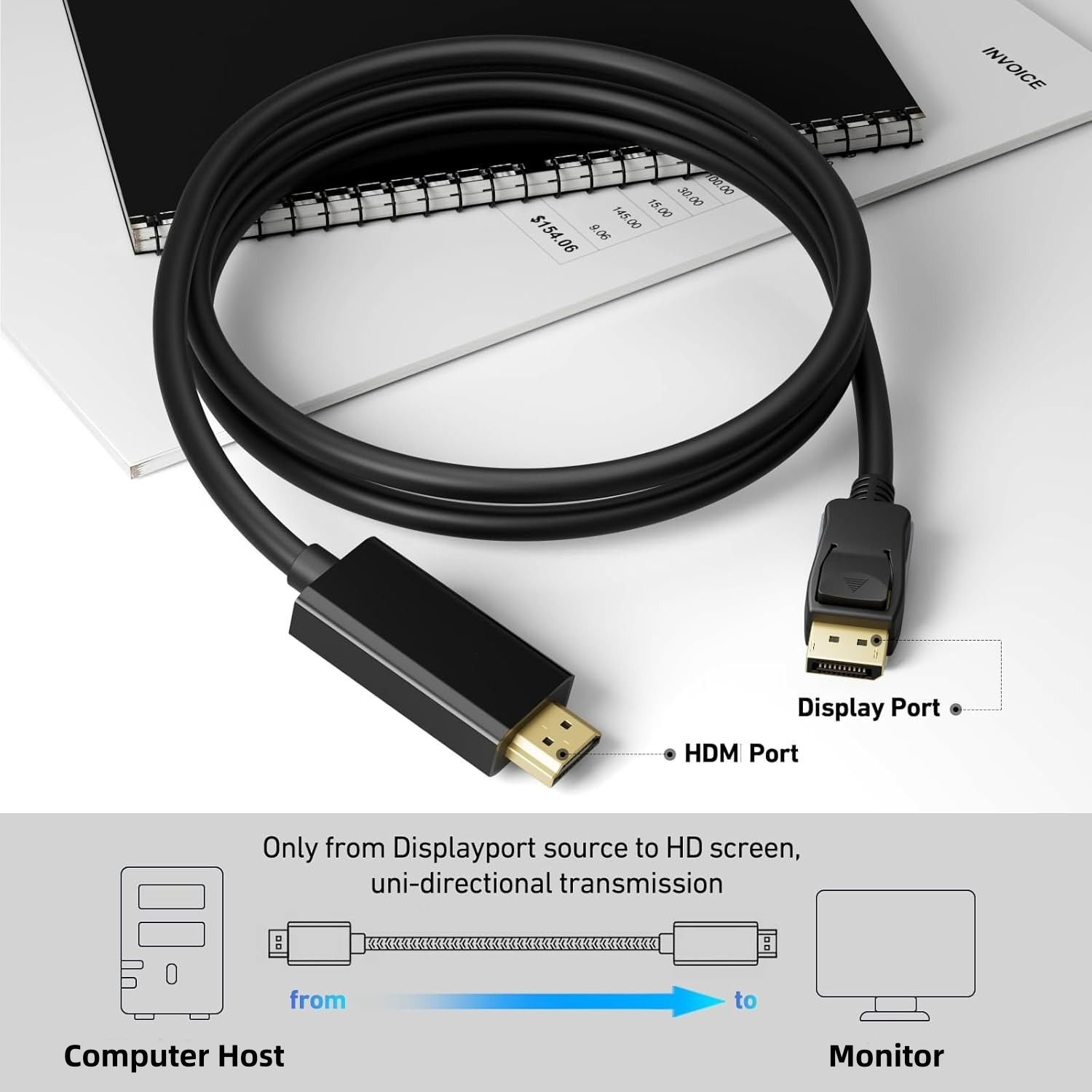 Vergulde DisplayPort DP naar HDMI-compatibele 4K-kabel Unidirectionele converter 1,8 m beeldschermsnoer voor pc-host naar doelmonitor