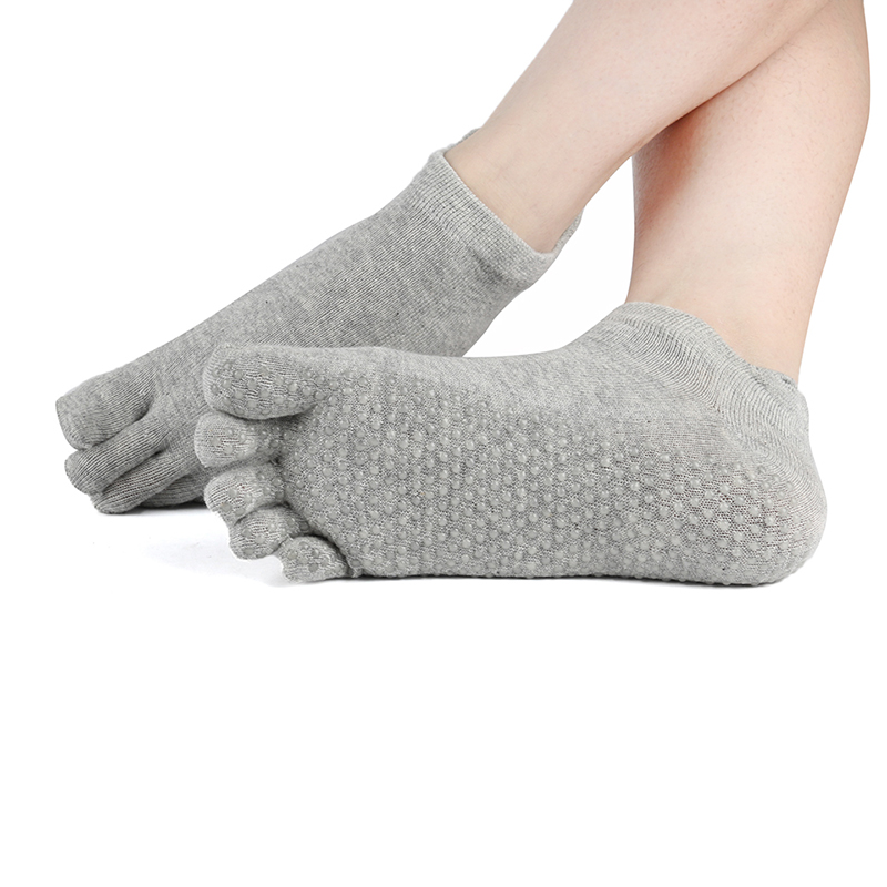 Damen- und herren-yogasocken aus baumwolle, rutschfest, fünf zehen, fitness- und sportsocken, pilates-socken mit knöchelhalt, strapazierfähig, warm.: Hellgrau