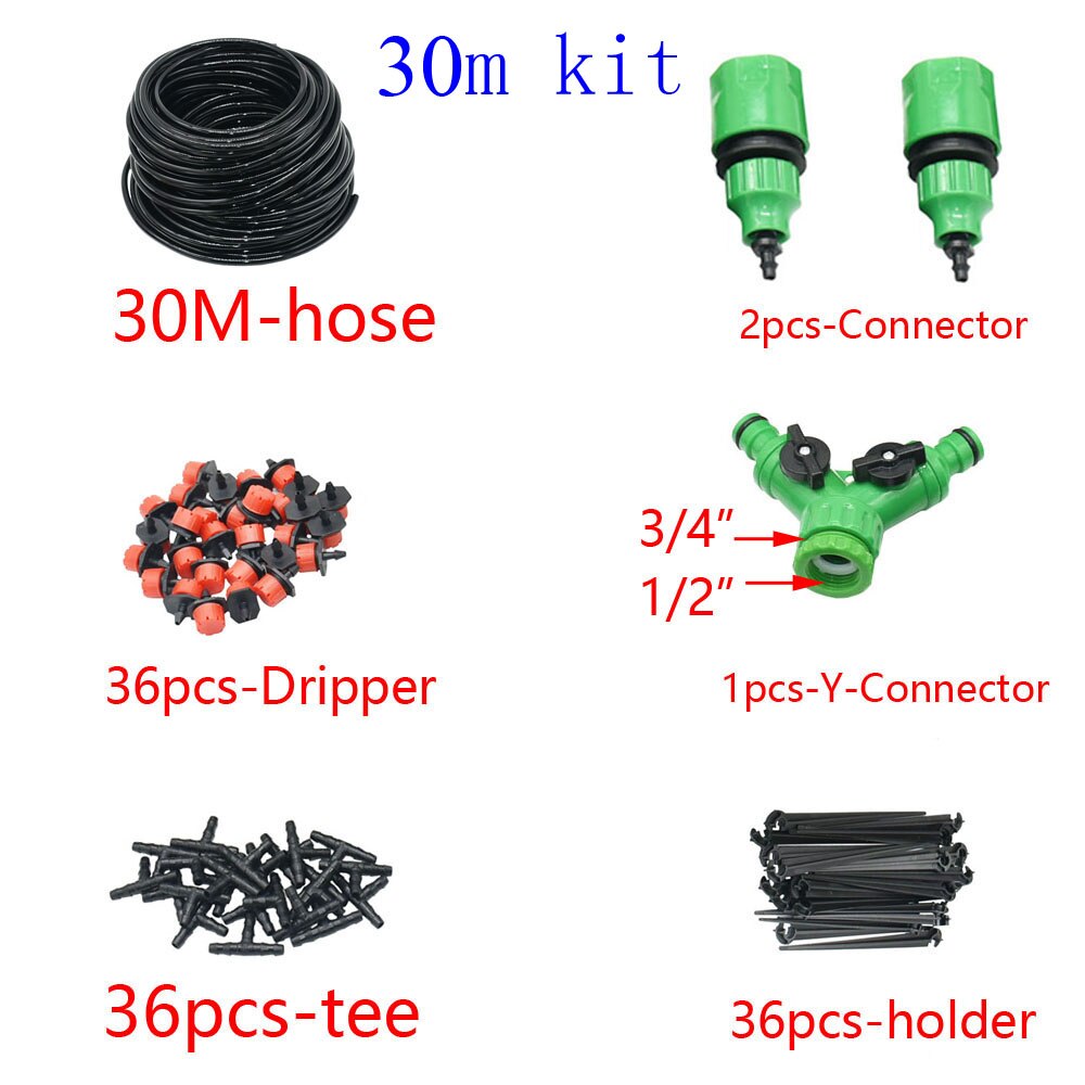 50M-5M DIY Drip Irrigation System Automatic Watering Garden Hose Micro Drip Watering Kits with Adjustable Drippers: 30M