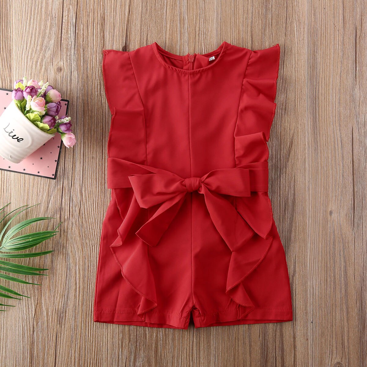 Peuter kind baby meisje 1t-5t rompertjes chiffon ruches mouwloos effen romper jumpsuit kleding outfit zonnepak