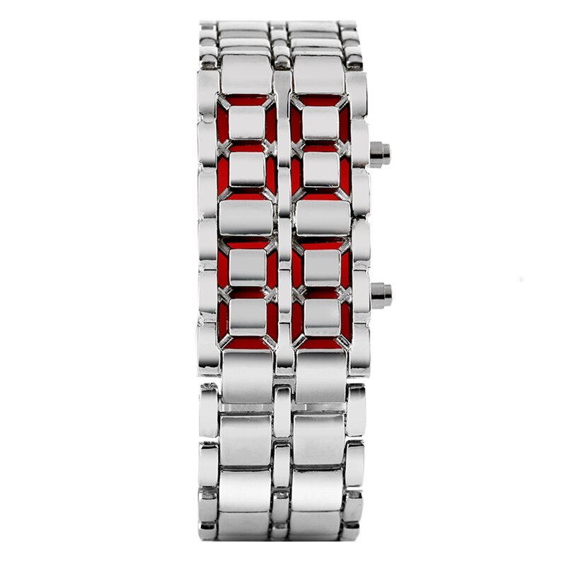 Herenhorloge Volledig Metalen Digitale Lava Polshorloge Iron Metalen Rode Led Blauw Led Samurai Voor Mannen Jongen Sport Jurk horloges Reloj Hombre: silver red