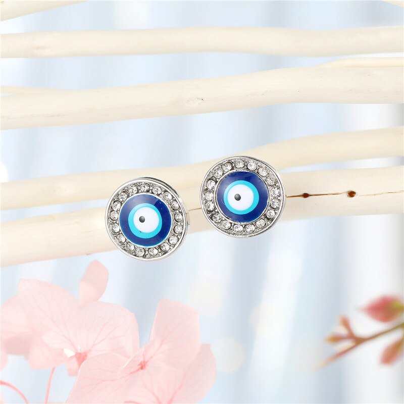 Pendientes pequeños de cristal estilo turco para mujer, aretes pequeños, Estilo Vintage, bohemio, con diamantes de imitación, Ojo de sol redondo, E667, 1 par: Silver color yuanyan