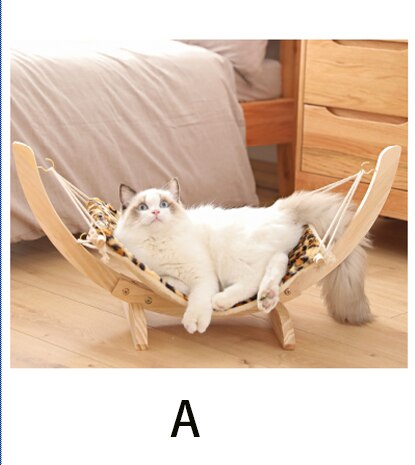 Warme houten fleece kattenhuis, bed, hangmat, schommelbed, kattenspeelgoed, huisdiermeubel: A