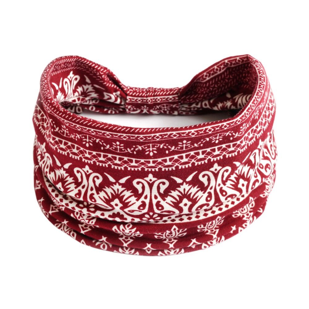 Boho Flower Print Wide Headbands Vintage Knot Elastic Turban Headwrap for Women Girls Soft Bandana Hair Accessories: WHITE