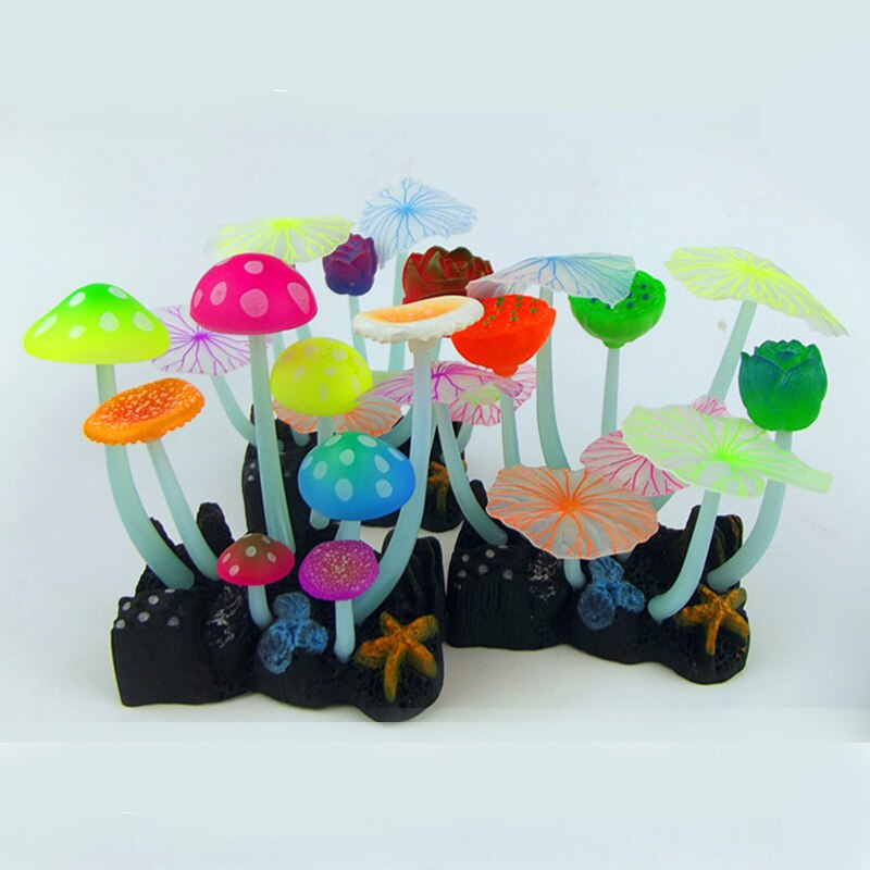 1 stk mini akvarium dekoration lysende farvede svampe tilbehør akvarieplanter ornamenter dekoration fiskeskål baggrund