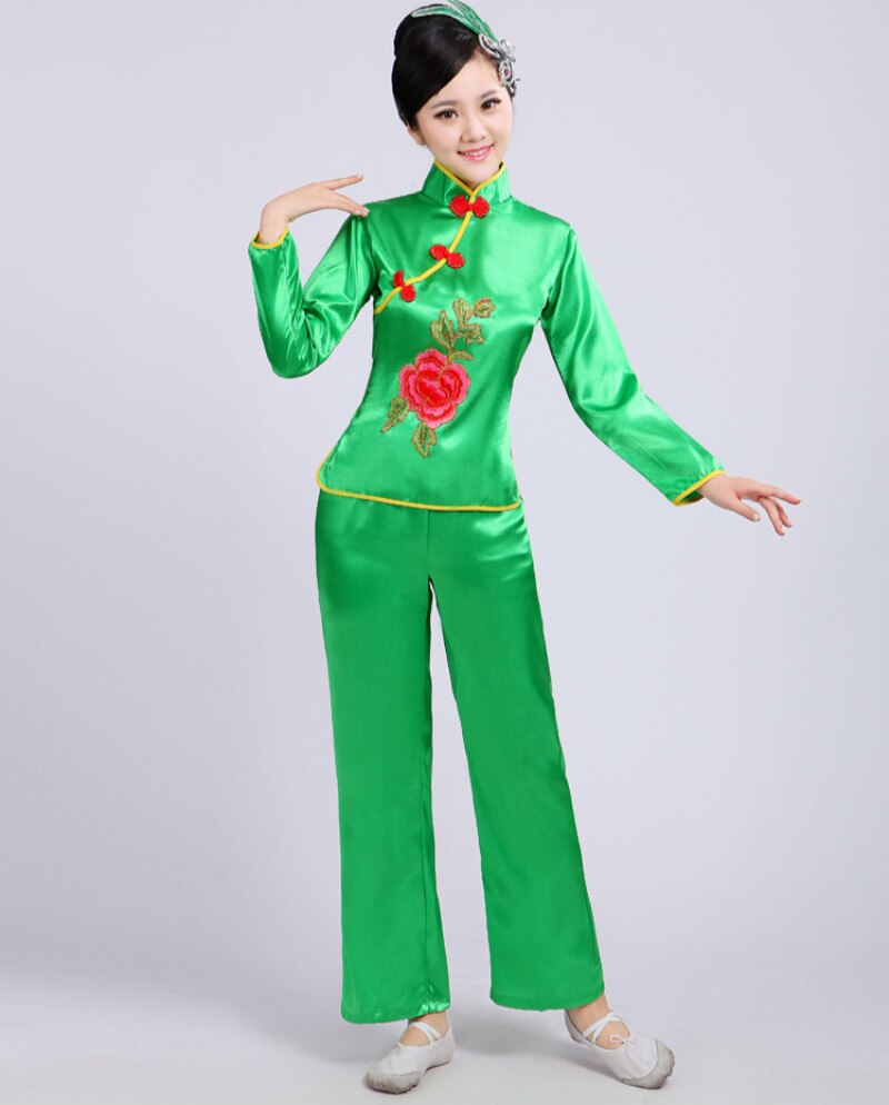 traditional national chinese folk dance costume for woman costumes costume yangko dress for hanfu women yangge woman clothing: XXL / green