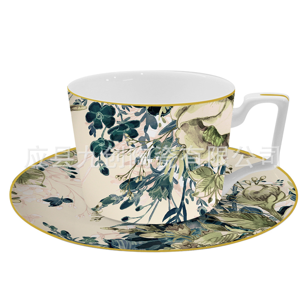 Chinese Keramische Plaat Creatieve Retro Bloem Westerse Voedsel Phnom Penh Plaat Westerse Voedsel Gebak Plaat Bestek Goud Bestek Set: Coffee cup