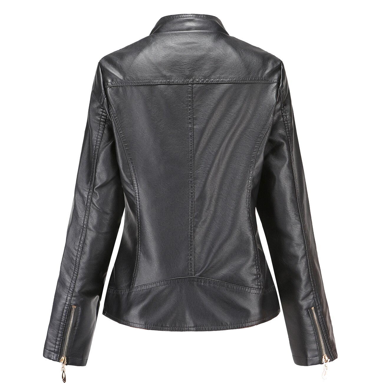 Women's Spring And Autumn Jacket Slim Black Short Currently Available Stand Collar Female Fitness PU Leather Coat Cool Girl