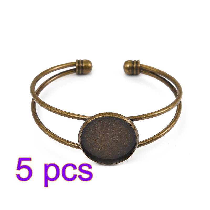 5Pcs Verstelbare Bangle Armband Base Blanks Tray Bezel Messing Manchet Armband Instellen 20Mm Cabochon Cameo Diy Sieraden Bevindingen: Bronze