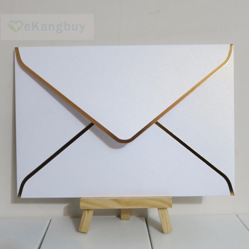 25 stuks 194 x 134mm(7.5 x 5.2 inch) parelkleurige enveloppen met gouden stempel, dikke envelop voor huwelijksuitnodigingen: Wit