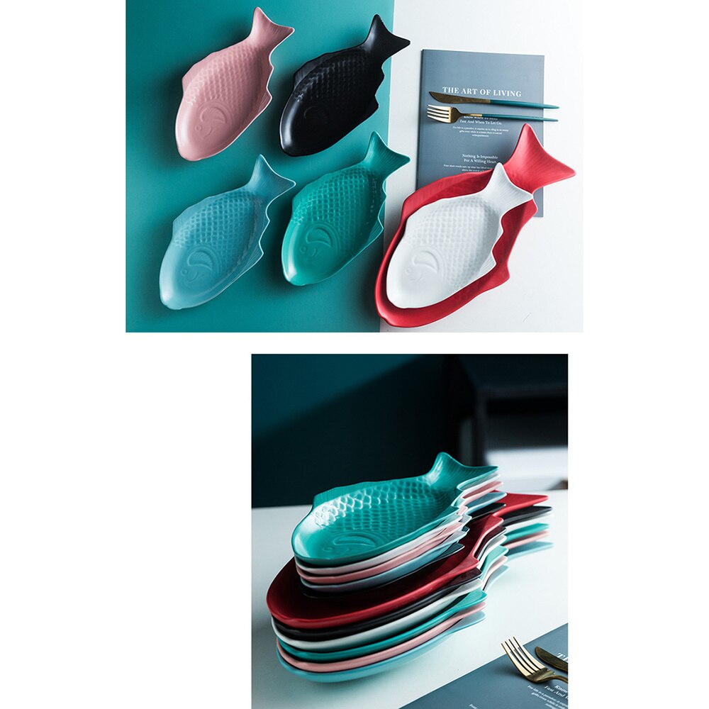 Ceramic Tableware Plate Fish Shaped Dish Storage Fish Pan For Restaurant Home Dinner Storage Tray Kitchen Food Holder (11inch)