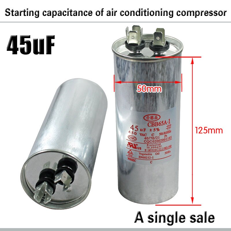 Kompressor klimaanlæg klimaanlæg kondensator 20/25/30/35/45/50 / 75uf /  cbb 65 start kondensator 450v: 45uf