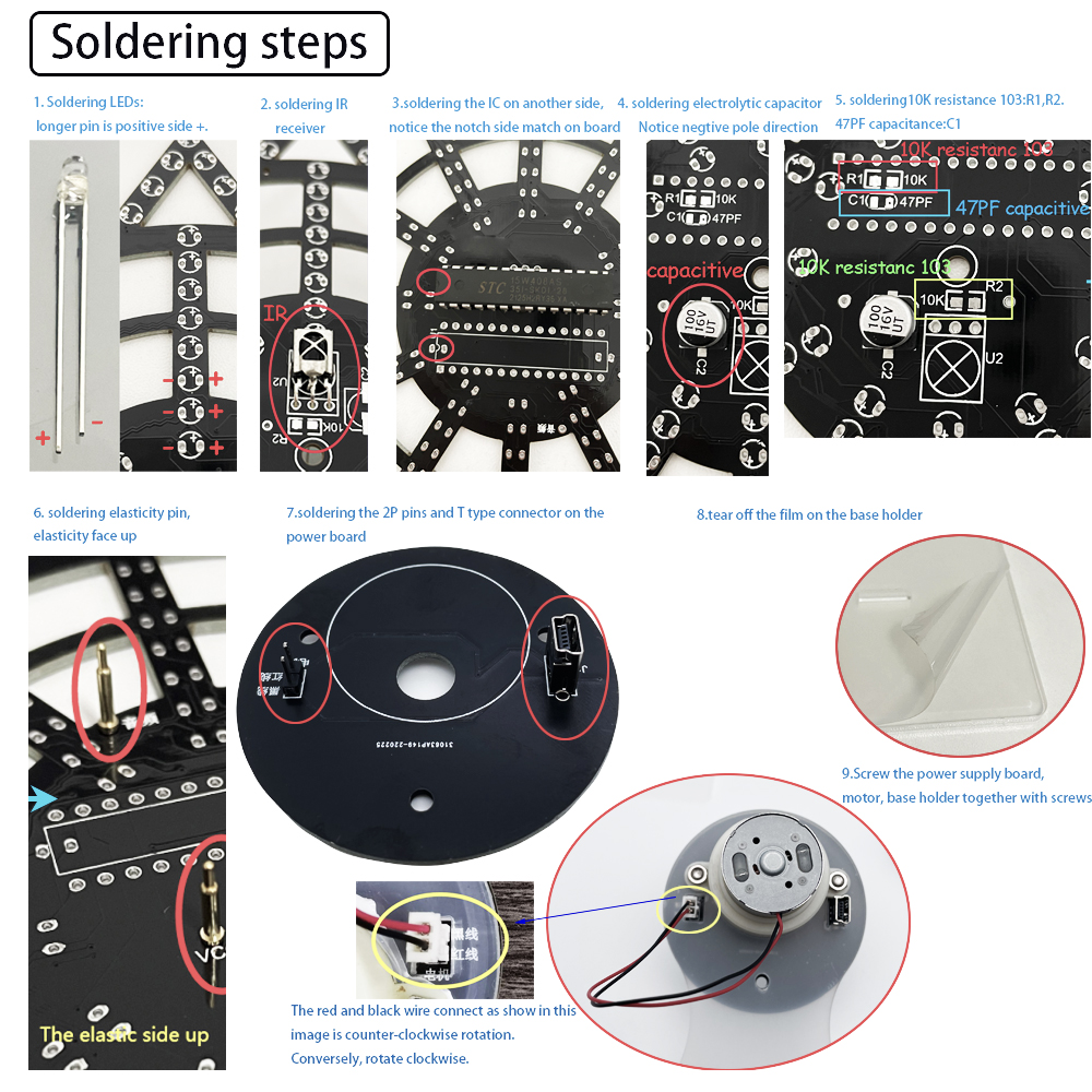 DIY elektronische kit LED roterende reuzenrad circuit leren soldeerkit 16 soorten knipperende modus afstandsbediening (niet gemonteerd