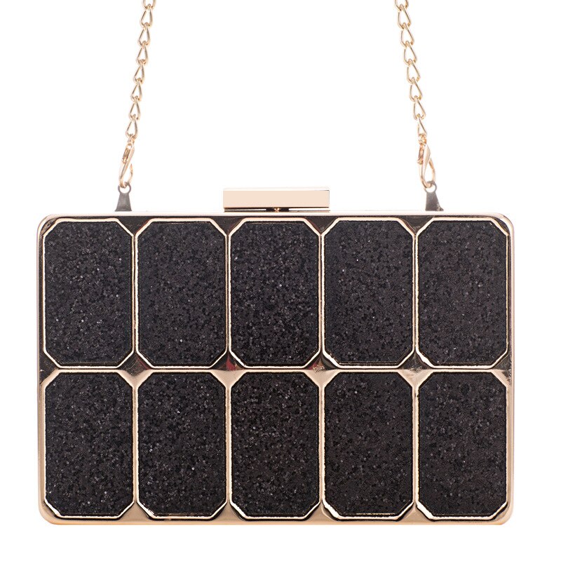 Blauwe avond clutches dames gouden metalen diner banket clutch beste kerst lange ketting dames schoudertassen mini telefoontasje: Zwart