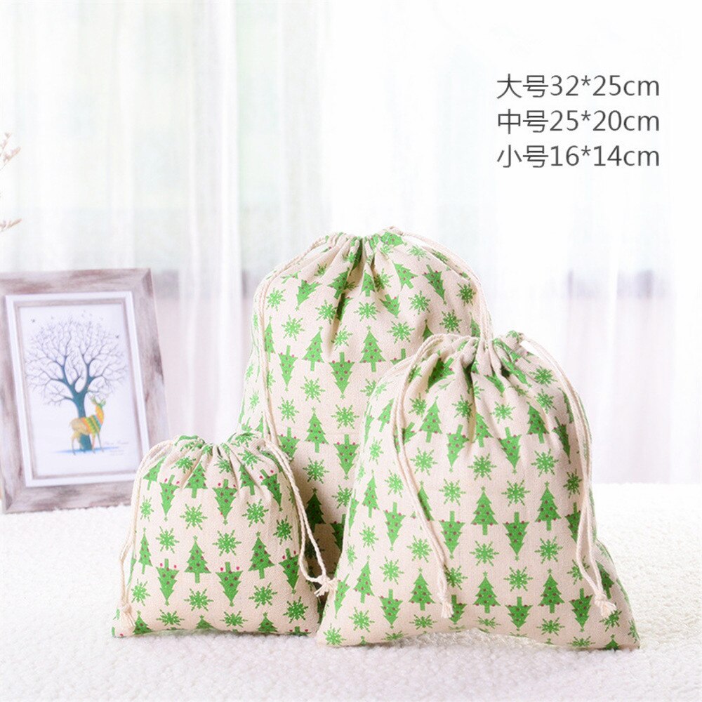 3PCS/Set Casual Women Cotton Drawstring Shopping Bag Eco Reusable Folding Grocery Cloth Underwear Pouch Case Travel Home Storage: TreeX3pcs