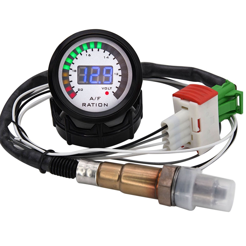 2 in 1 Air Fuel Ratio Gauge Voltmeter 12V 52mm Digital Car AFR Volt Meter Indicator Voltage Gauge with O2 Oxygen Sensor: Default Title