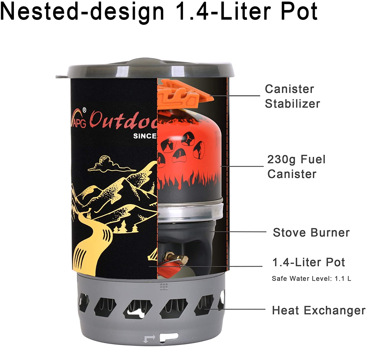 APG 1400ML Compact Size Outdoor Camping Gas System Gas Stove Furnace Fires Heat Cooking System Device