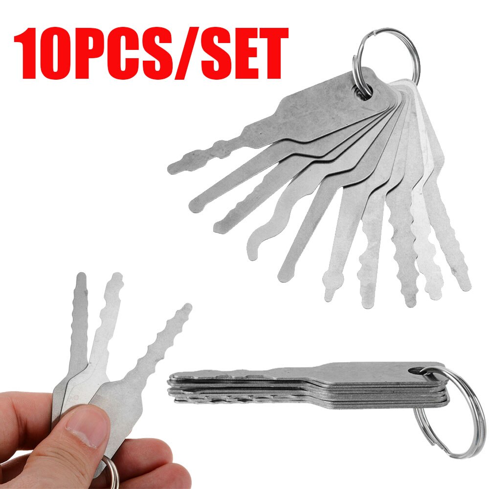 10Pcs/Set Car Stainless Jiggler Keys Dual Sided Car Unlock Lock Open Repair Tool Kit Accessories