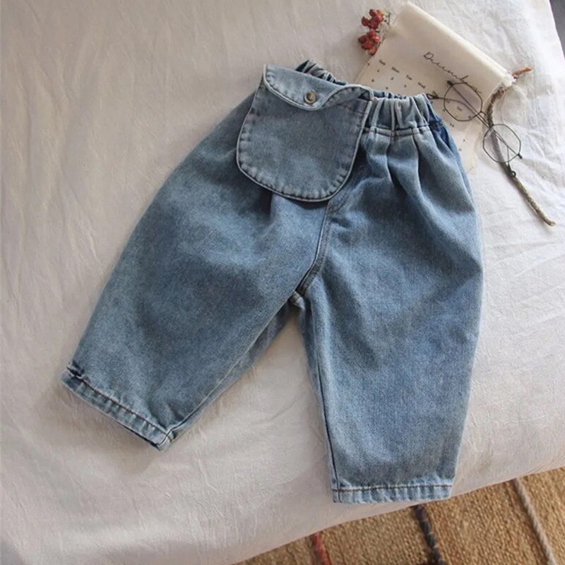 2021 primavera autunno ragazzi ragazze tasca pantaloni larghi in denim 1-6 anni bambino bambini casual all-match jeans
