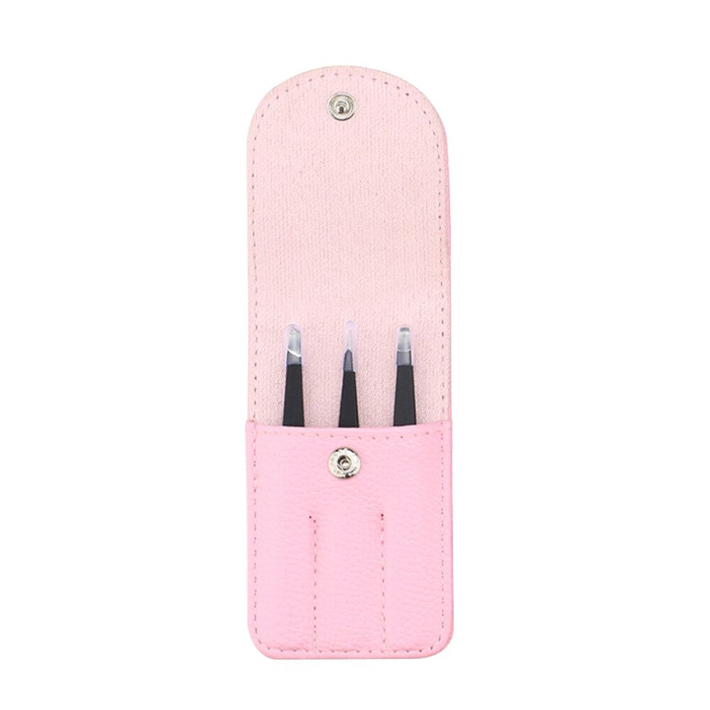 пинцет для бровей 3 stks/set Professionele Wenkbrauw Pincet Rvs Punt Tip/Slant Tip/Flat Tip Ontharing Make-Up Tool Kit met Zak TSLM1: pink