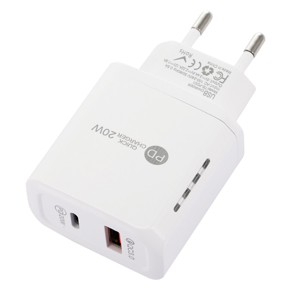20w- usb-ladegerät, schnellladefunktion für mobiltelefone, standard-reiseladegerät mit us-/eu-stecker, netzteil für iphone, samsung, huawei und lg: Eu-stecker weiß