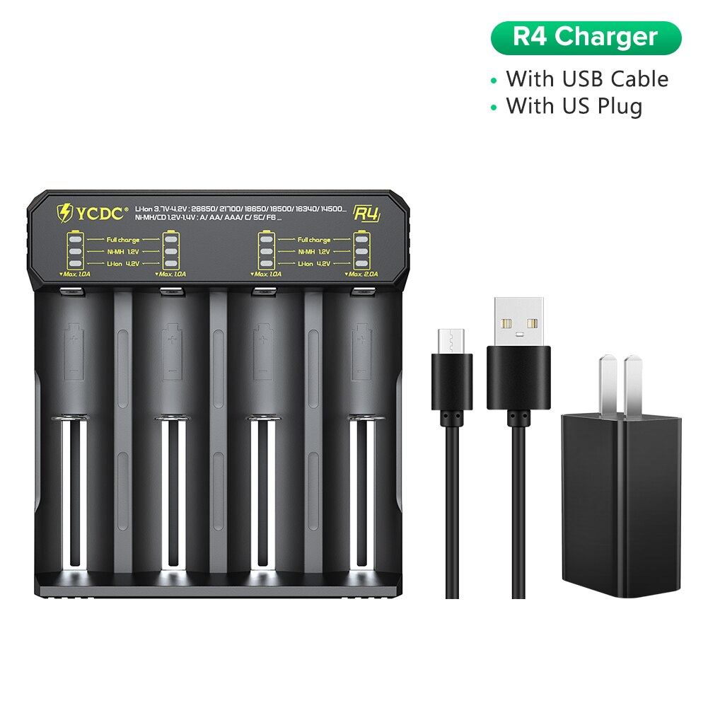 Universele Batterij Oplader Voor 18650 26650 21700 18350 Aa Aaa 3.7V/3.2V/1.2V Nimh 18650 batterij Usb Smart Charger: R4 with US Plug