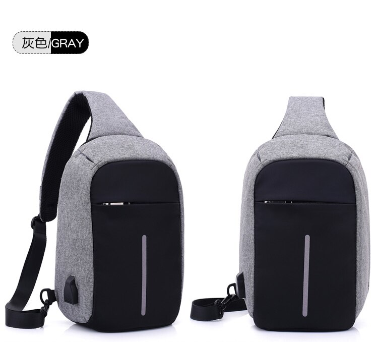 Mannen Messenger Bags Crossbody Slings Schouder Borst Zakken Anti-diefstal Band Terug Packs laday Casual Externe USB Lading Reizen tassen: Grijs