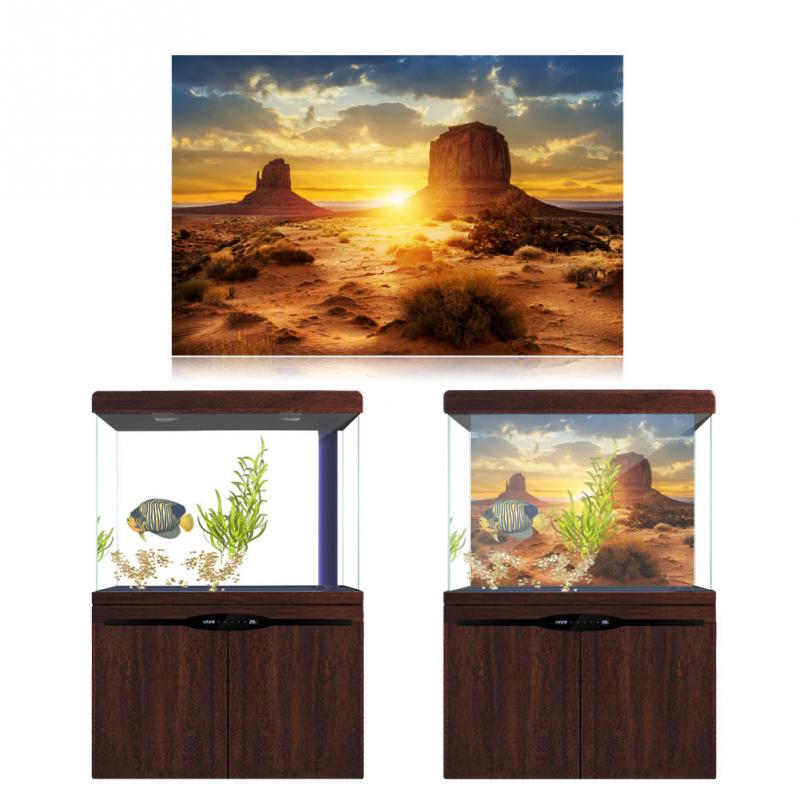 Sol og ørken stil akvariefisk akvarium baggrund plakat pvc klæbende indretning papir akvarium landskab klistermærke plakat baggrund